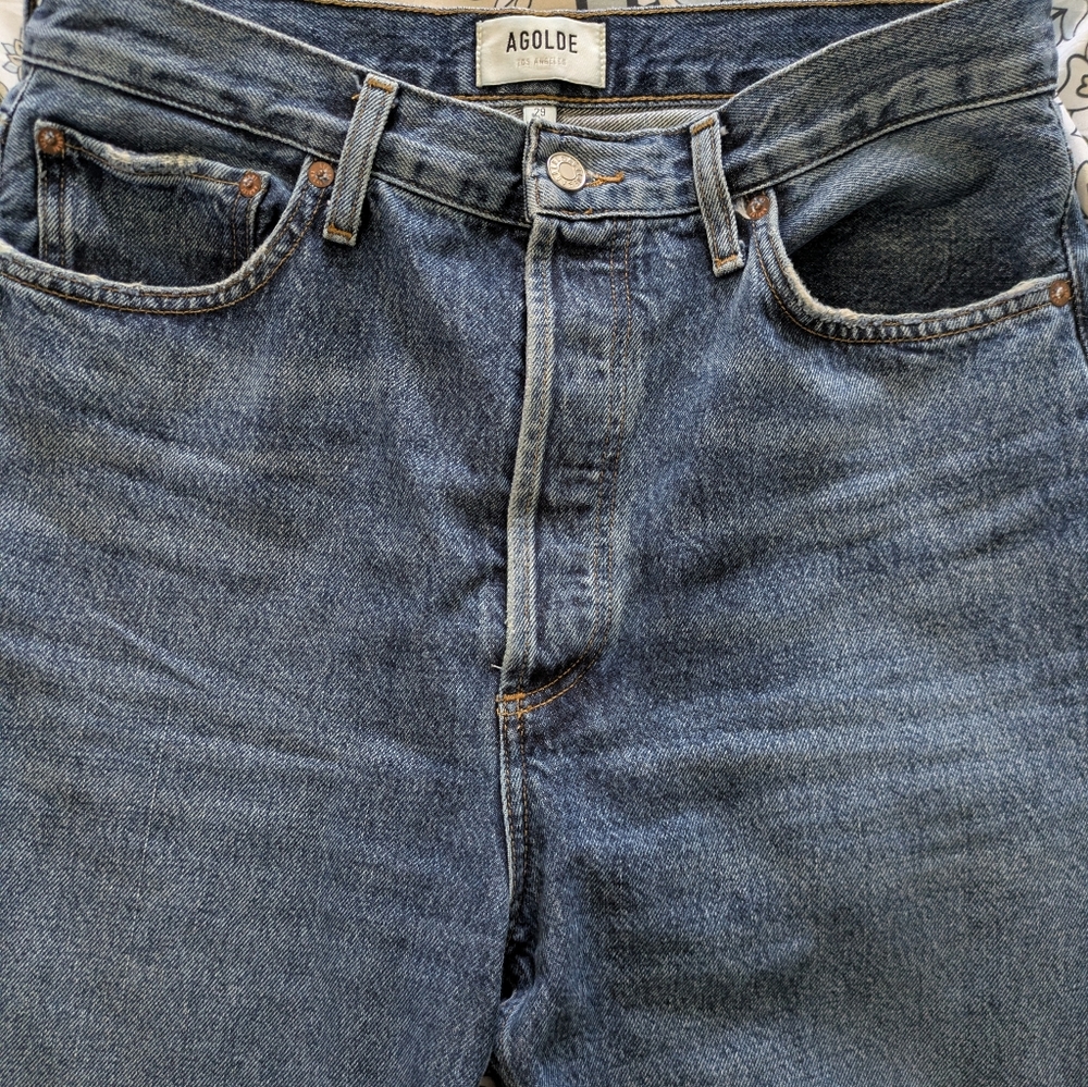 Agolde Dark Indigo Wide Leg High-Rise Jeans - Picture 5 of 11